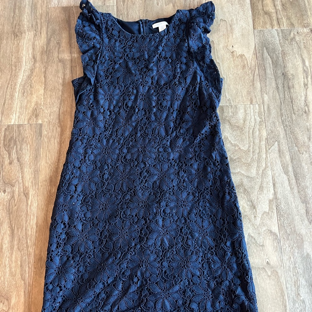 Navy Blue eyelet dress with ruffle sleeves